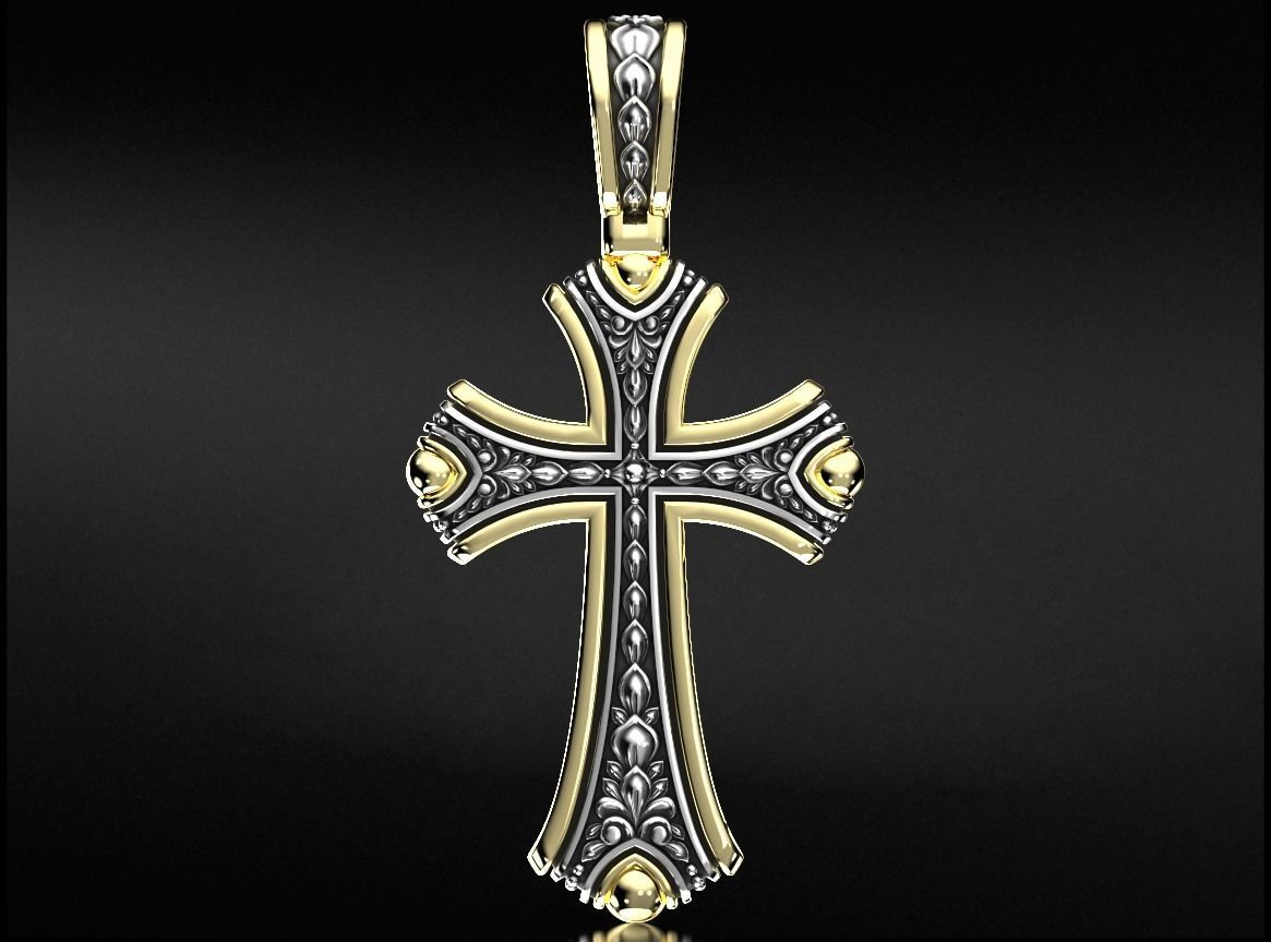 Vintage cross with two metals 758 3D print model_6