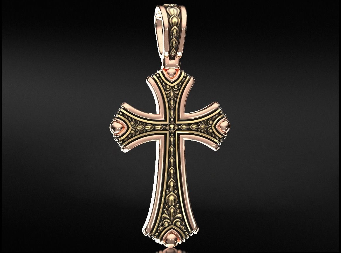 Vintage cross with two metals 758 3D print model_11