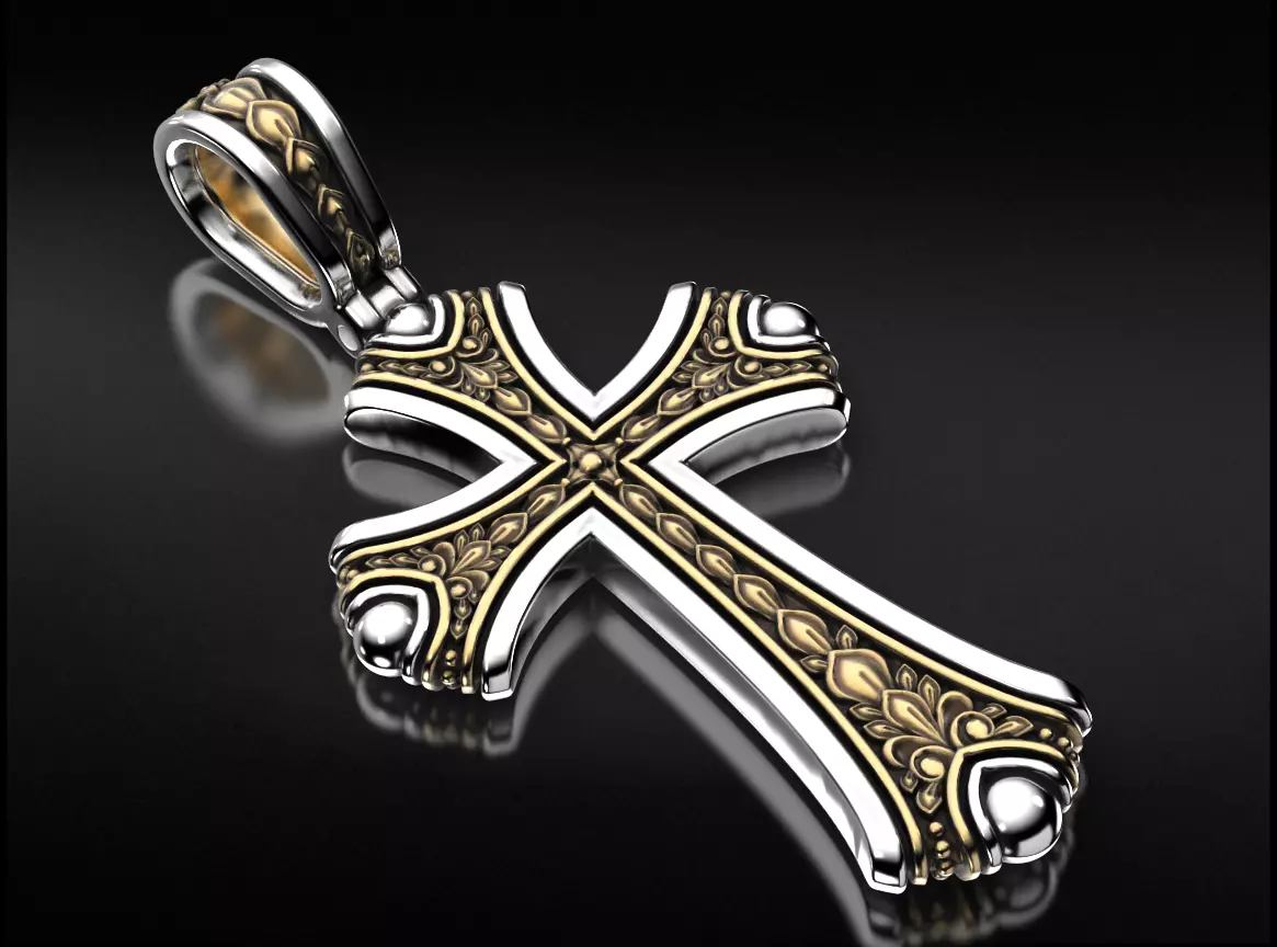 Vintage cross with two metals 758 3D print model_0