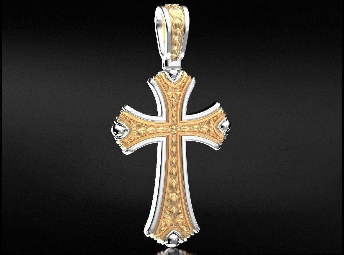 Vintage cross with two metals 758 3D print model_3