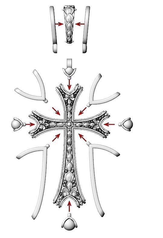 Vintage cross with two metals 758 3D print model_13