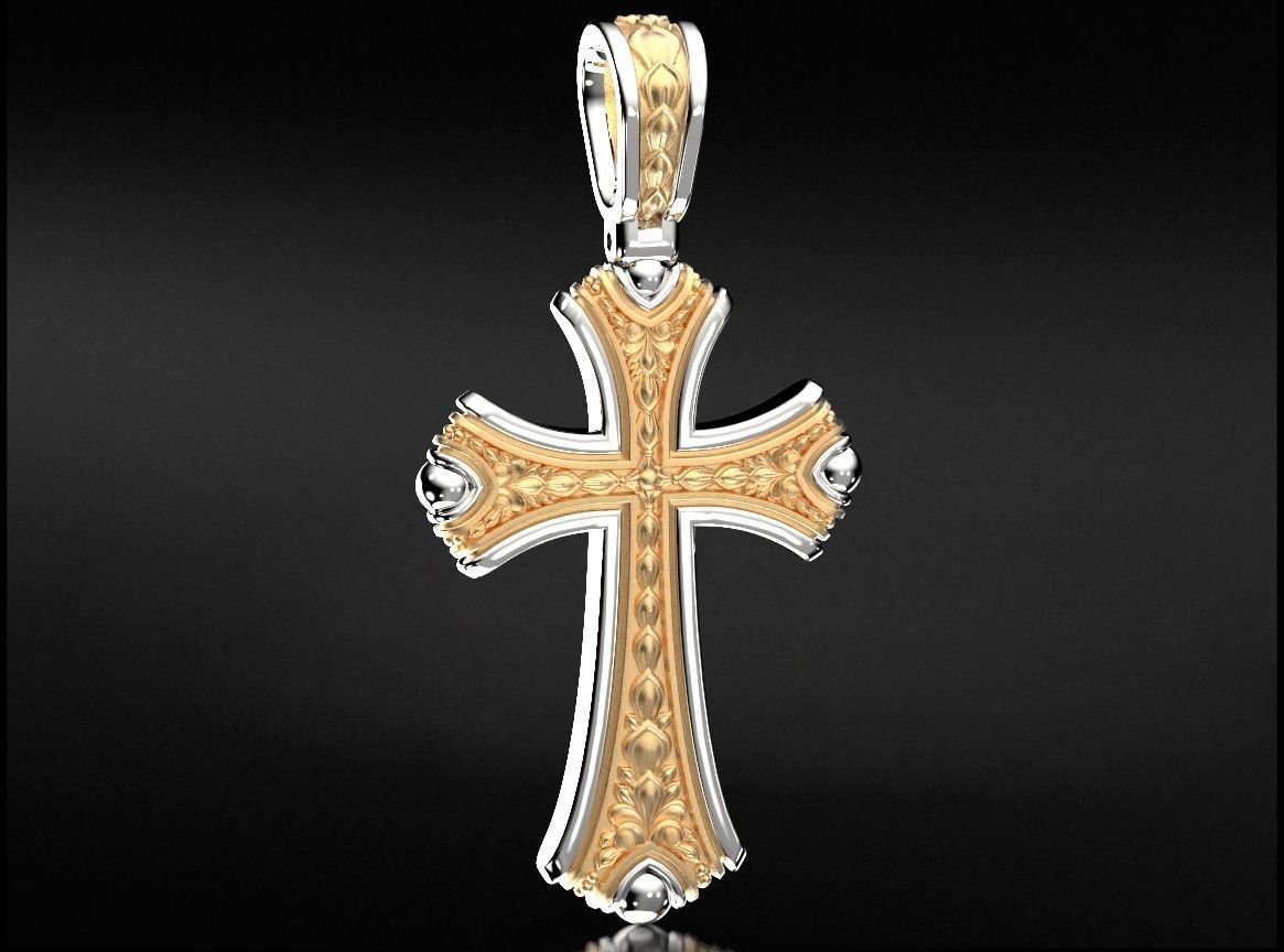 Vintage cross with two metals 758 3D print model_9