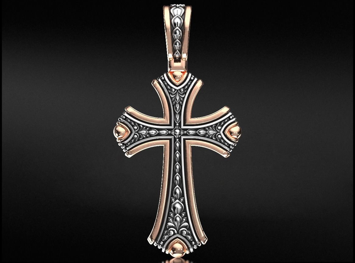 Vintage cross with two metals 758 3D print model_5