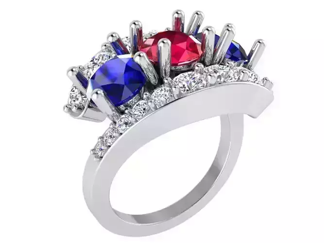 Colorful 3-Stone Diamond ring 2661 3D print model