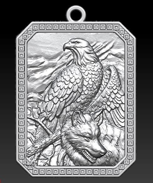 eagle and wolf pendant 3D model_1