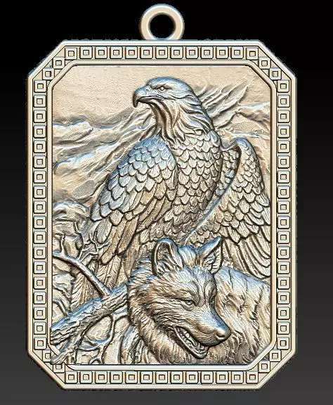 eagle and wolf pendant 3D model_0