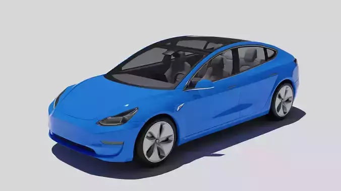 Tesla model 3 car high poly Low-poly 3D model