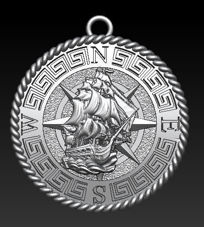 compass and boat pendant  3D model_1
