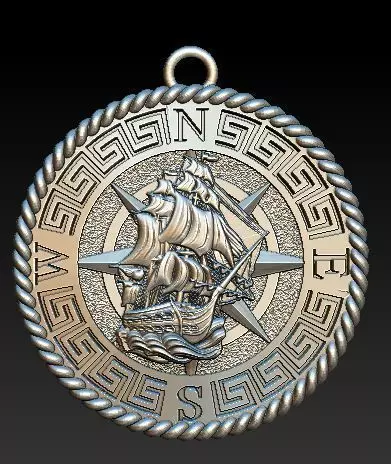 compass and boat pendant  3D model_0