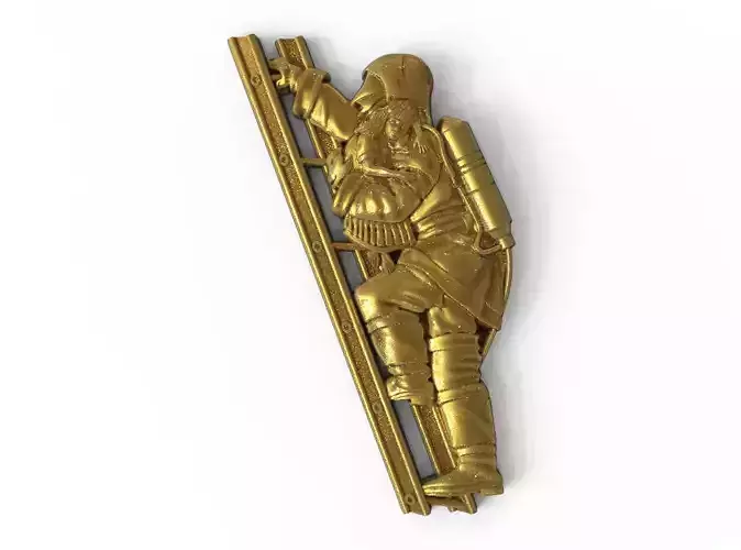 Fireman on the ladder with a little girl in his arms 3D print model