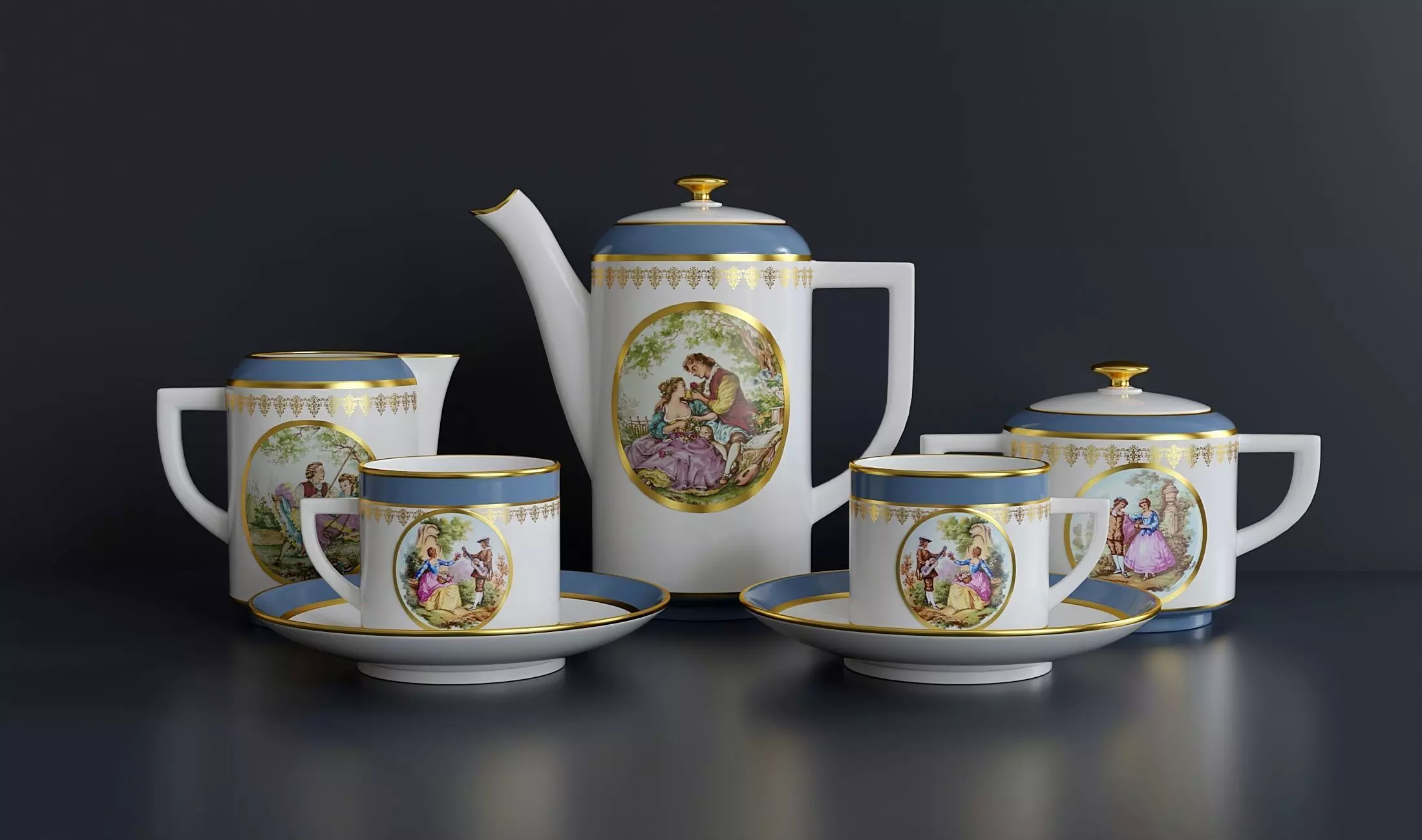Porcelain coffee service for two persons 3D model
