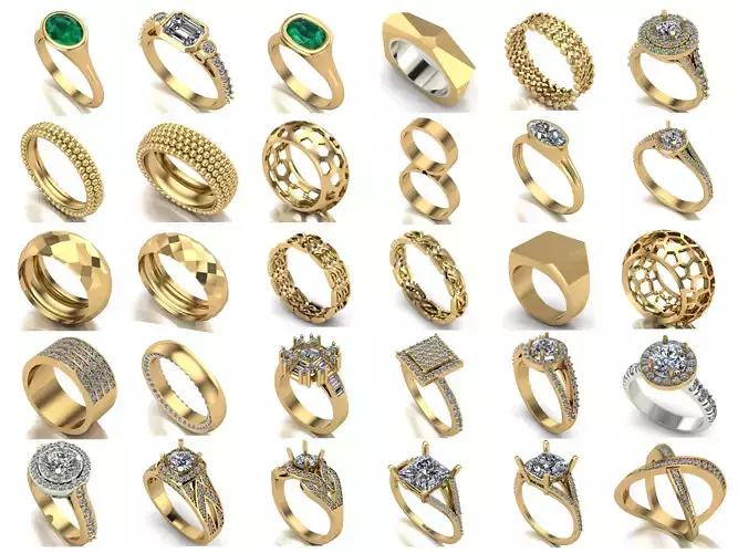 Big collection of 30 designed rings for manufacturing