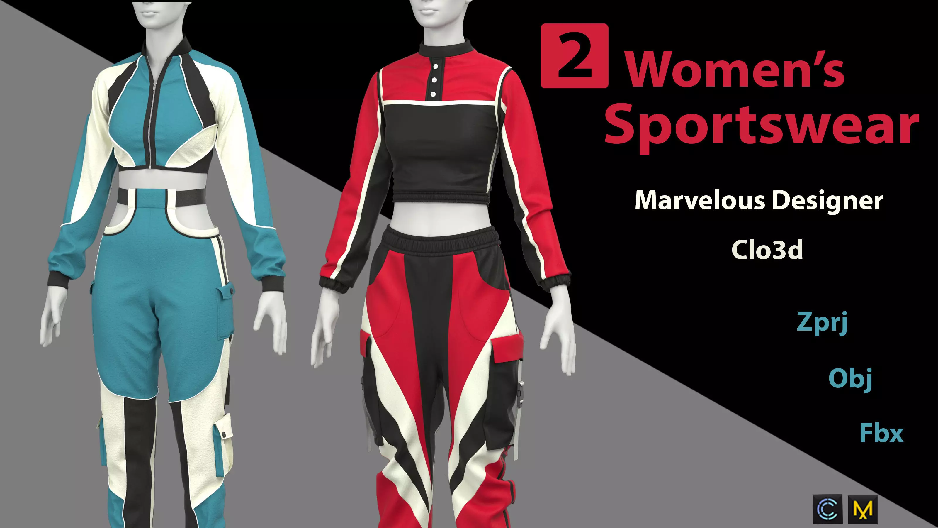 2 Women Sportwear 3D model_0