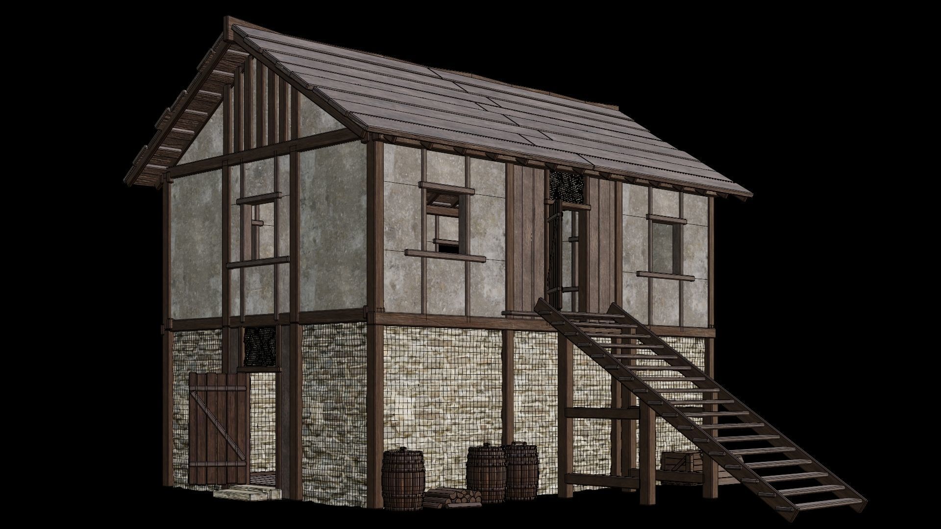 Medieval House 04 - 4K Textures Game Ready Low-poly 3D model_12