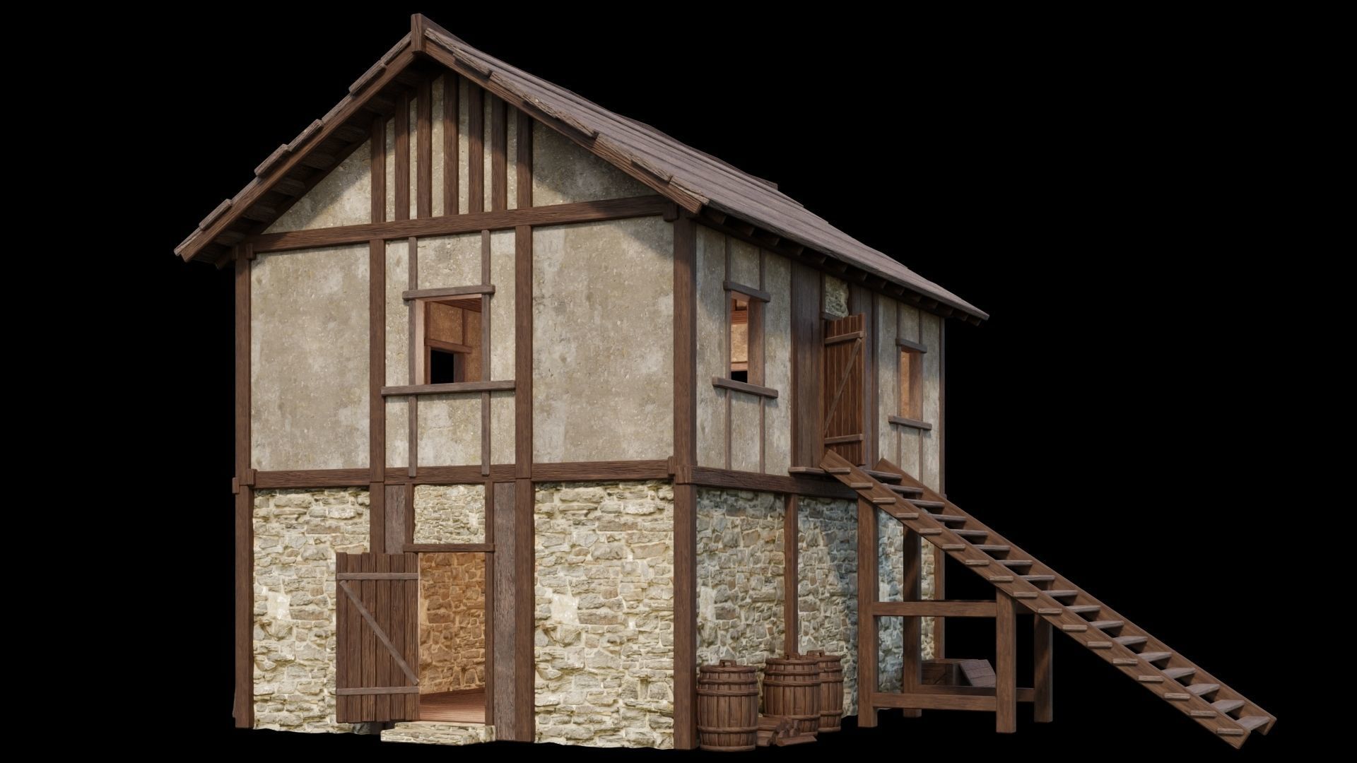 Medieval House 04 - 4K Textures Game Ready Low-poly 3D model_8