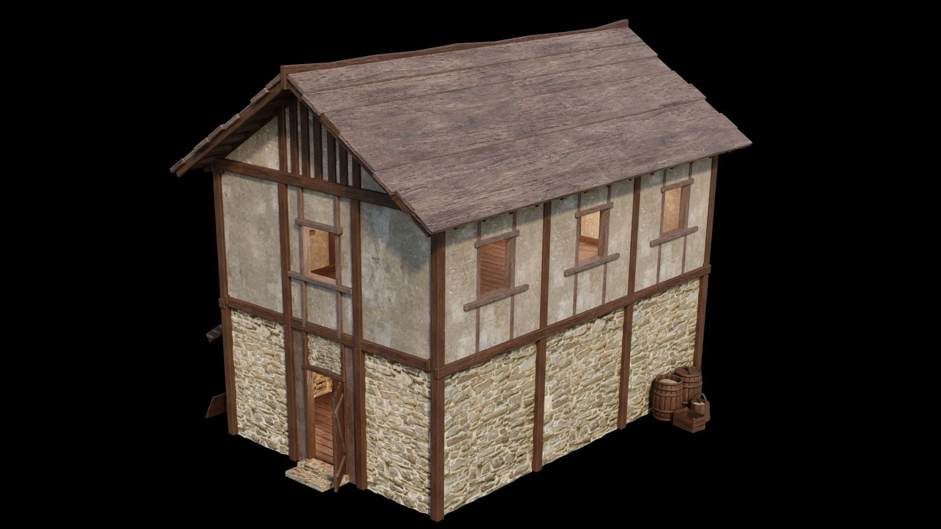 Medieval House 04 - 4K Textures Game Ready Low-poly 3D model_4