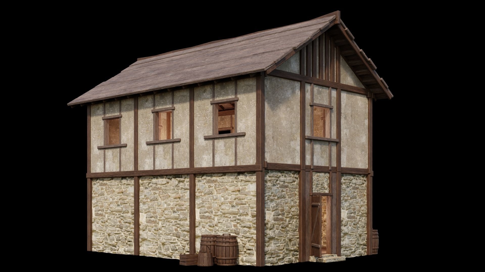 Medieval House 04 - 4K Textures Game Ready Low-poly 3D model_5