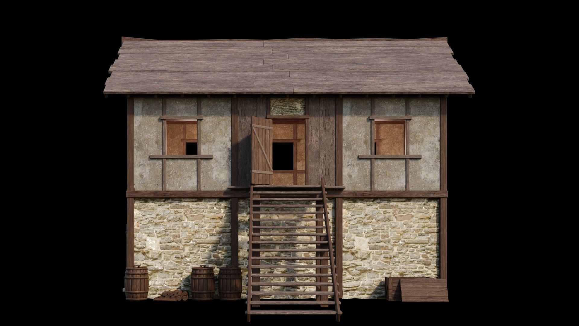 Medieval House 04 - 4K Textures Game Ready Low-poly 3D model_2