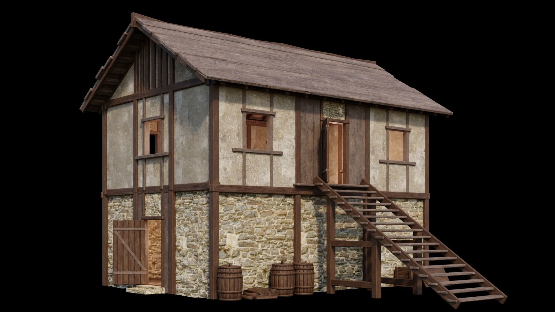 Medieval House 04 - 4K Textures Game Ready Low-poly 3D model_1