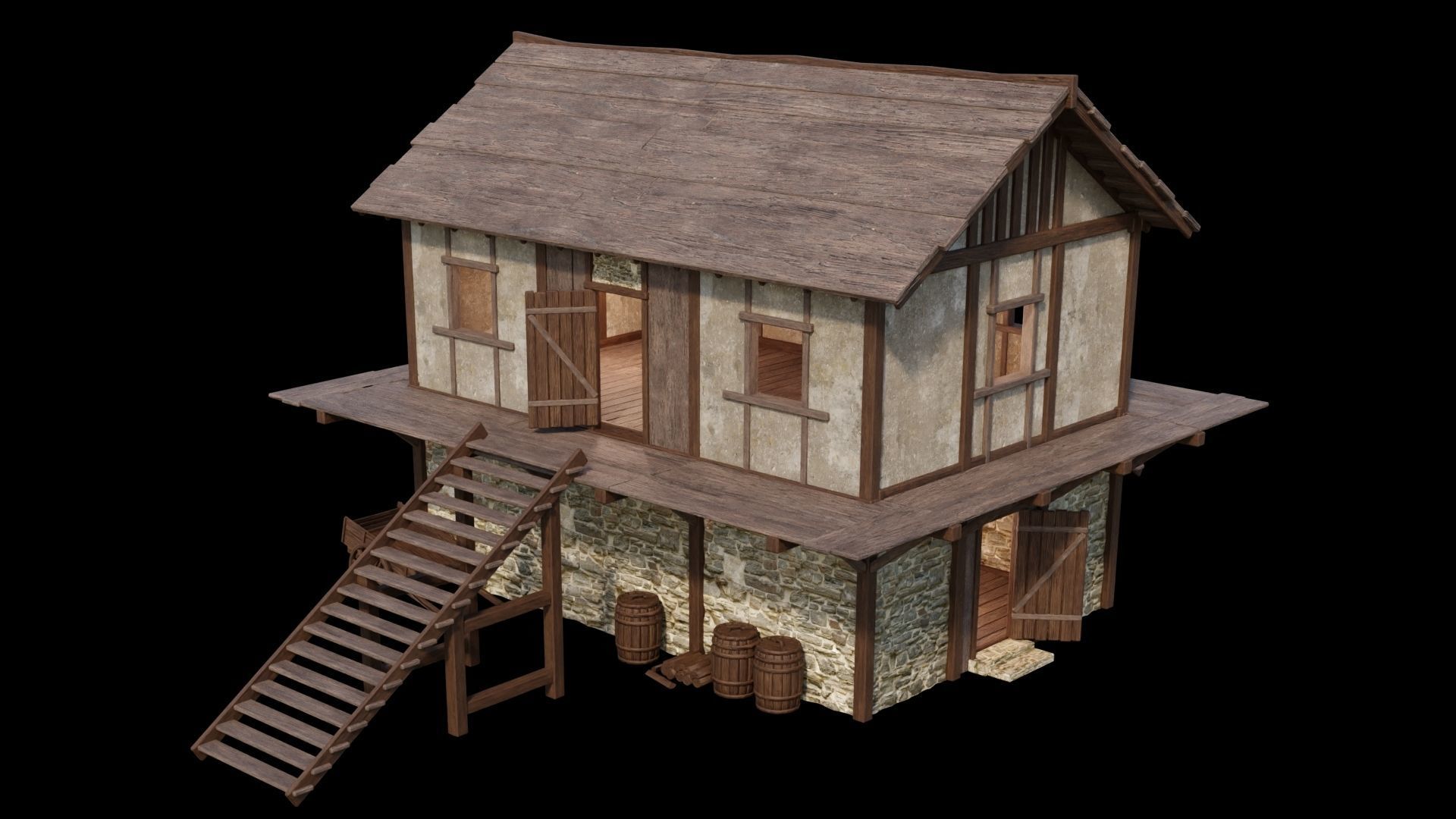 Medieval House 05 - 4K Textures Game Ready Low-poly 3D model_5