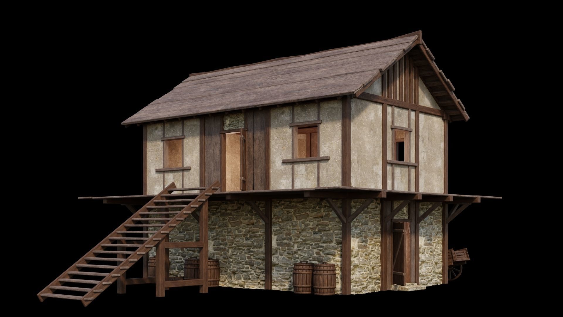 Medieval House 05 - 4K Textures Game Ready Low-poly 3D model_4