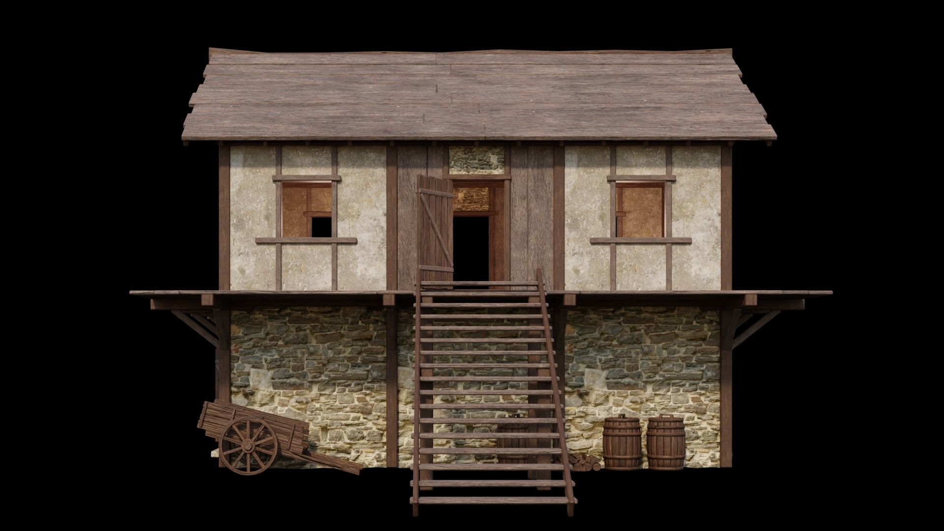 Medieval House 05 - 4K Textures Game Ready Low-poly 3D model_2