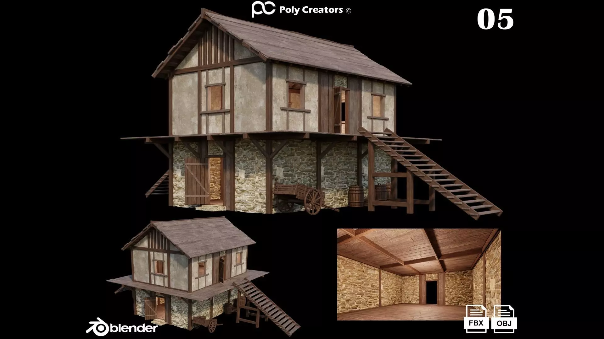 Medieval House 05 - 4K Textures Game Ready Low-poly 3D model_0