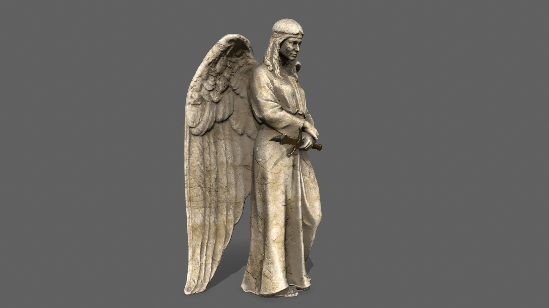 Angel statue of Low-poly 3D model_4