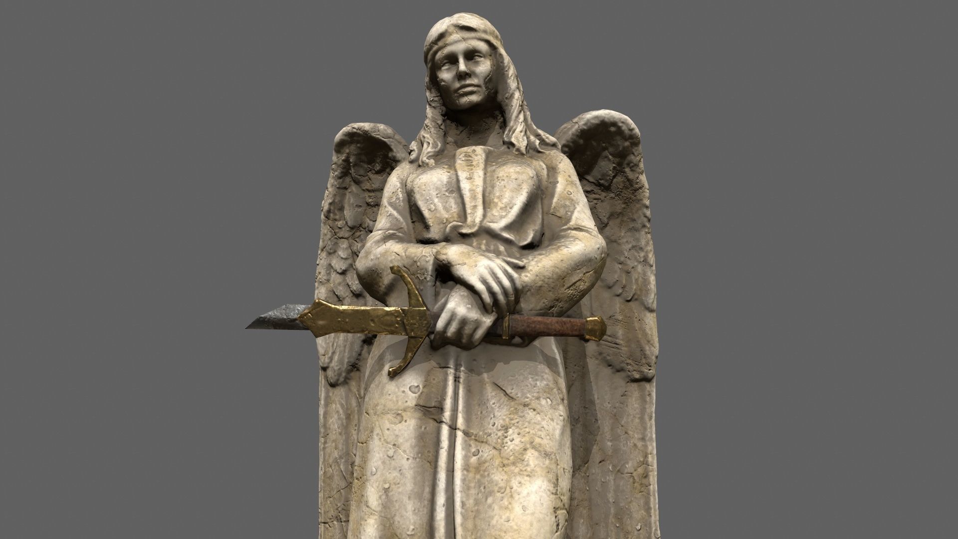 Angel statue of Low-poly 3D model_2