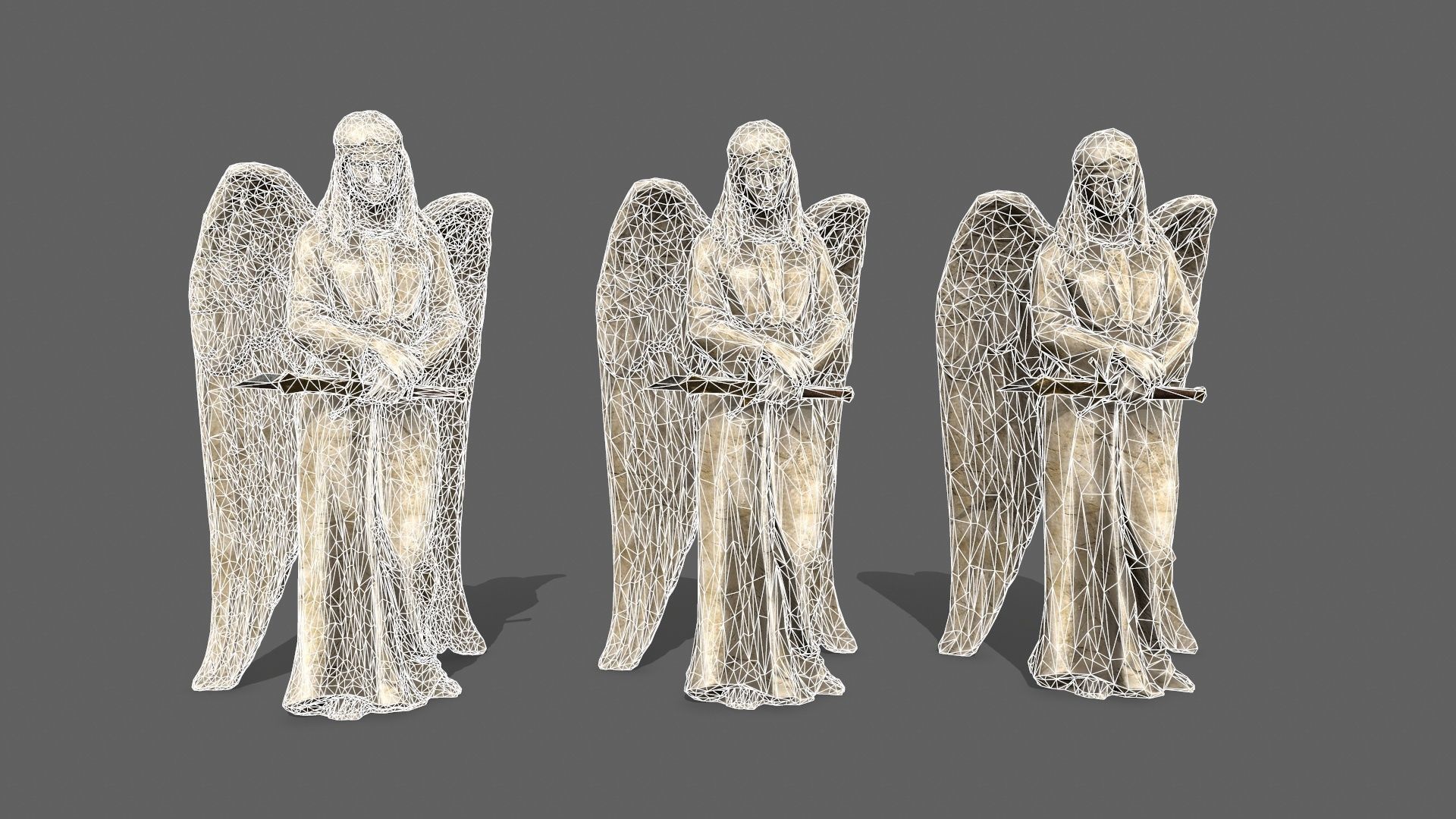 Angel statue of Low-poly 3D model_12
