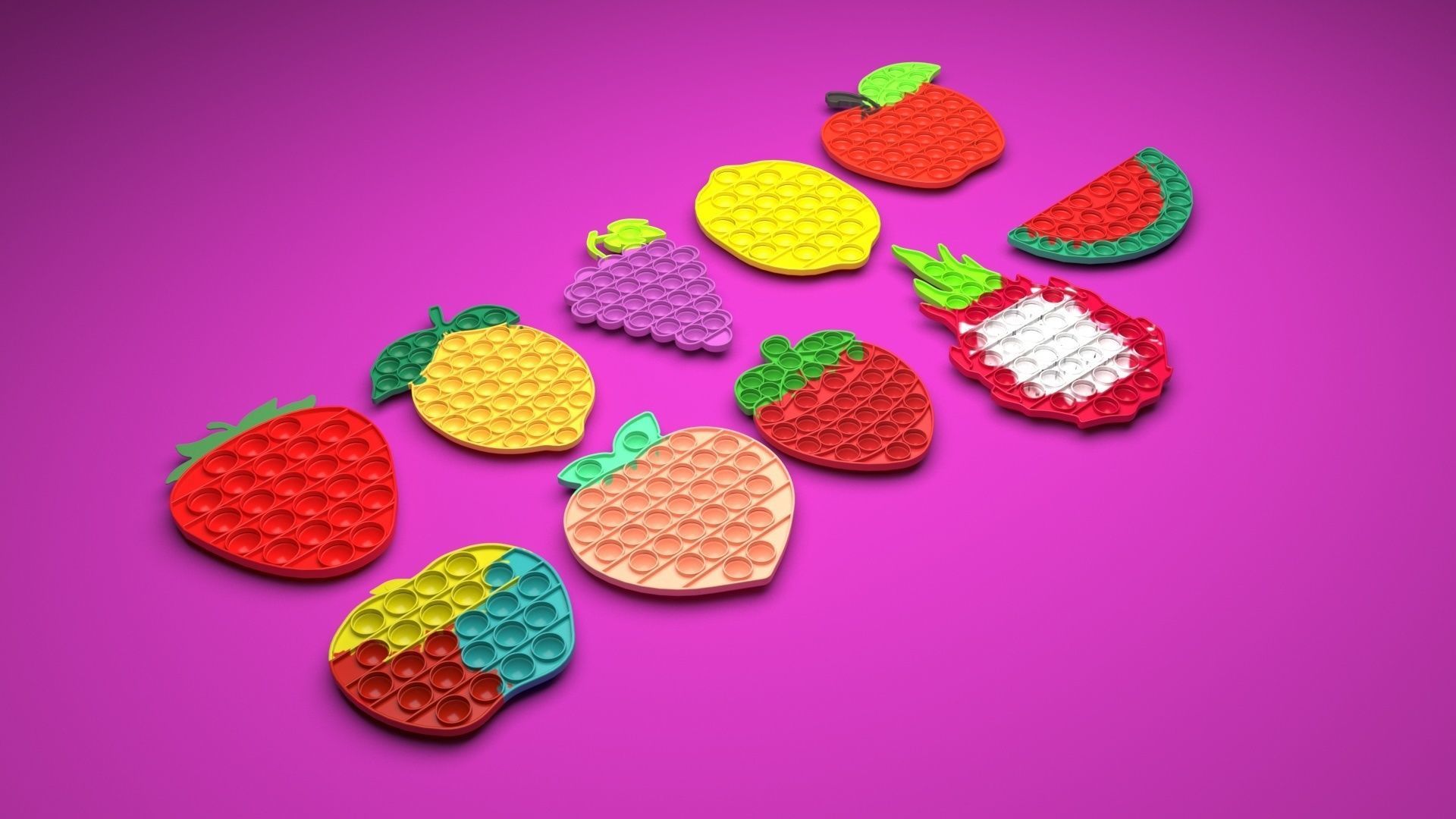 Fruits Pop It Fidget Toys Set 3D model_31