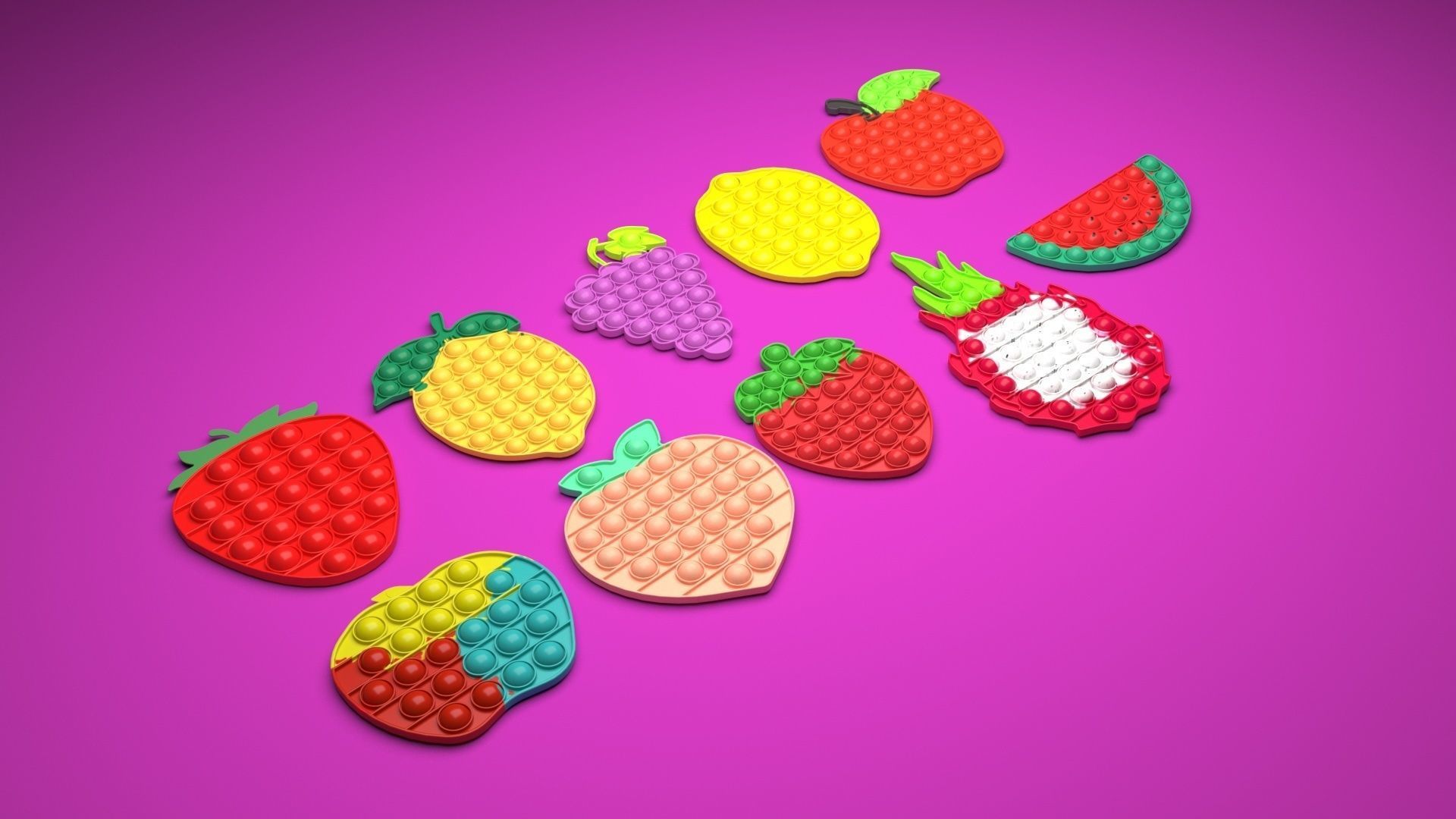 Fruits Pop It Fidget Toys Set 3D model_30