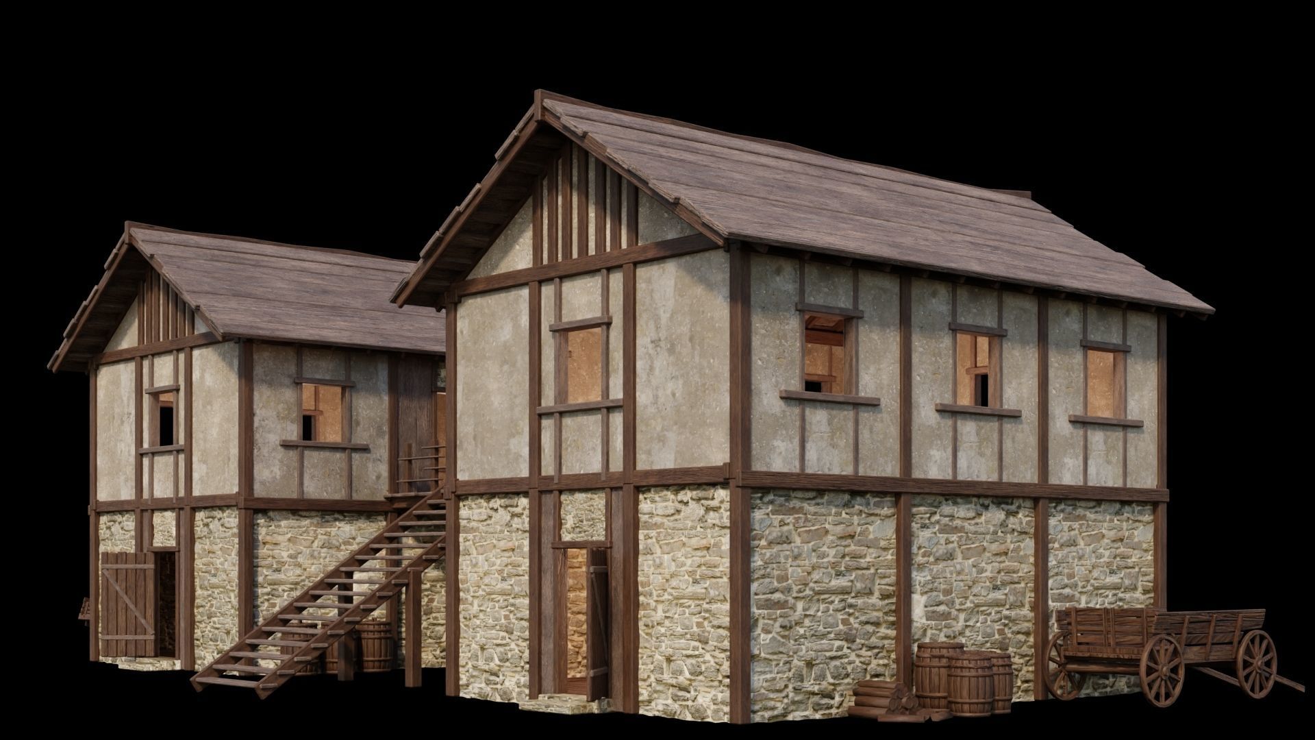 Medieval Houses Pack 01-02-03-04-05-06 - 4K Textures Game Ready Low-poly 3D model_26