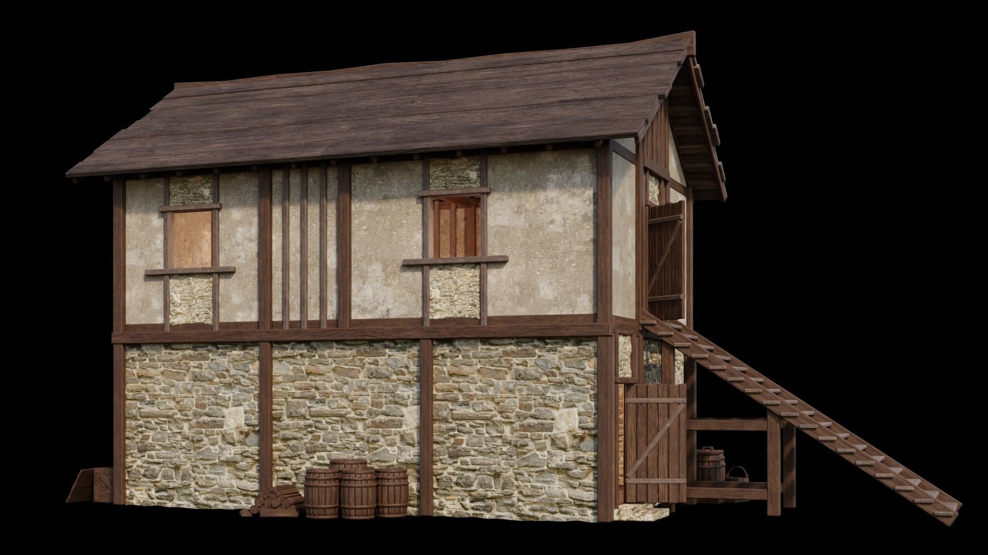 Medieval Houses Pack 01-02-03-04-05-06 - 4K Textures Game Ready Low-poly 3D model_67