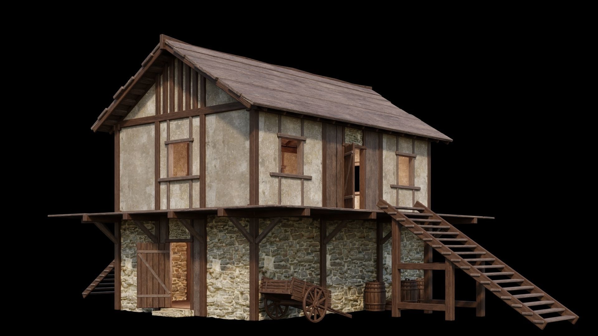 Medieval Houses Pack 01-02-03-04-05-06 - 4K Textures Game Ready Low-poly 3D model_48