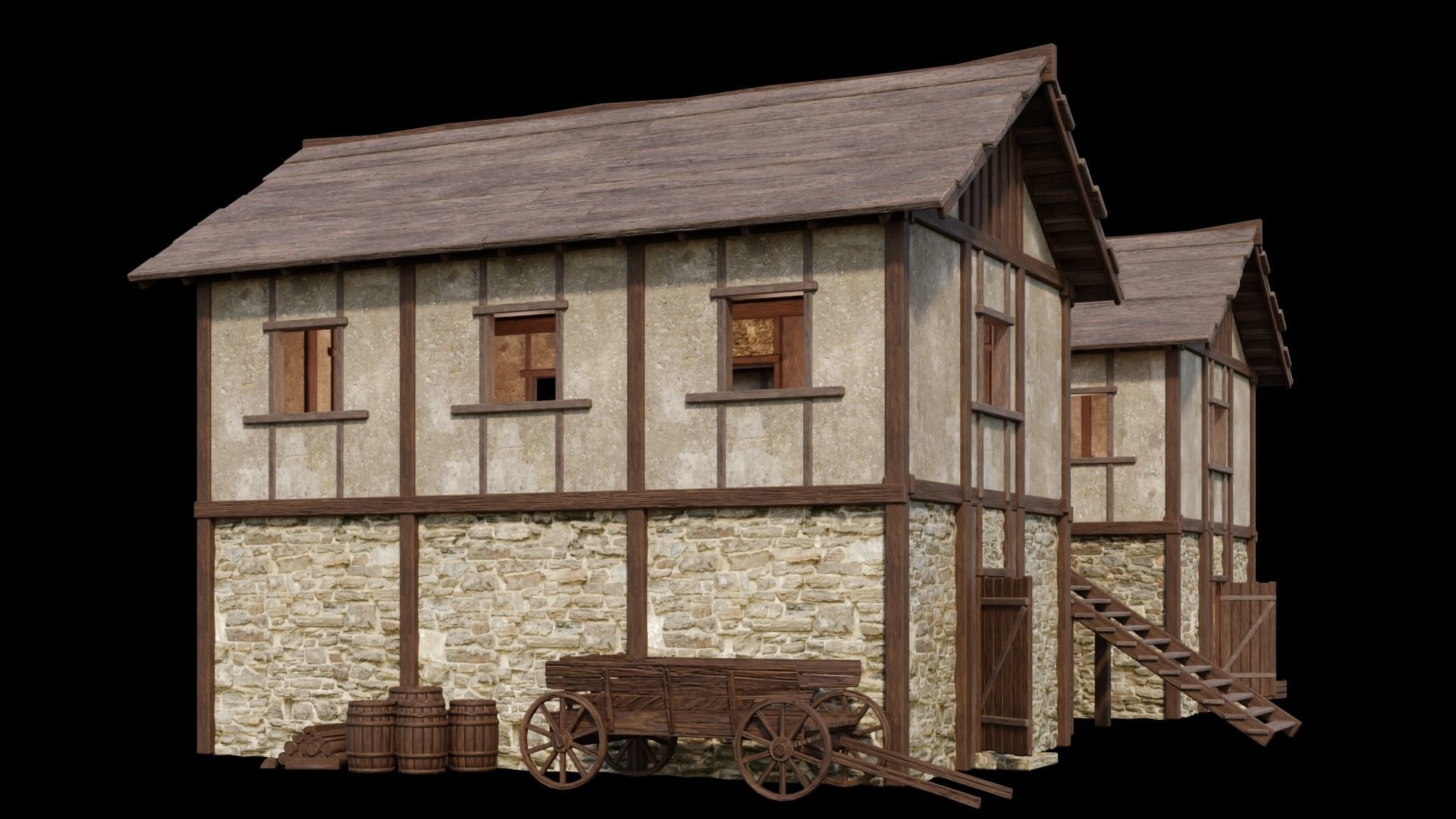 Medieval Houses Pack 01-02-03-04-05-06 - 4K Textures Game Ready Low-poly 3D model_30