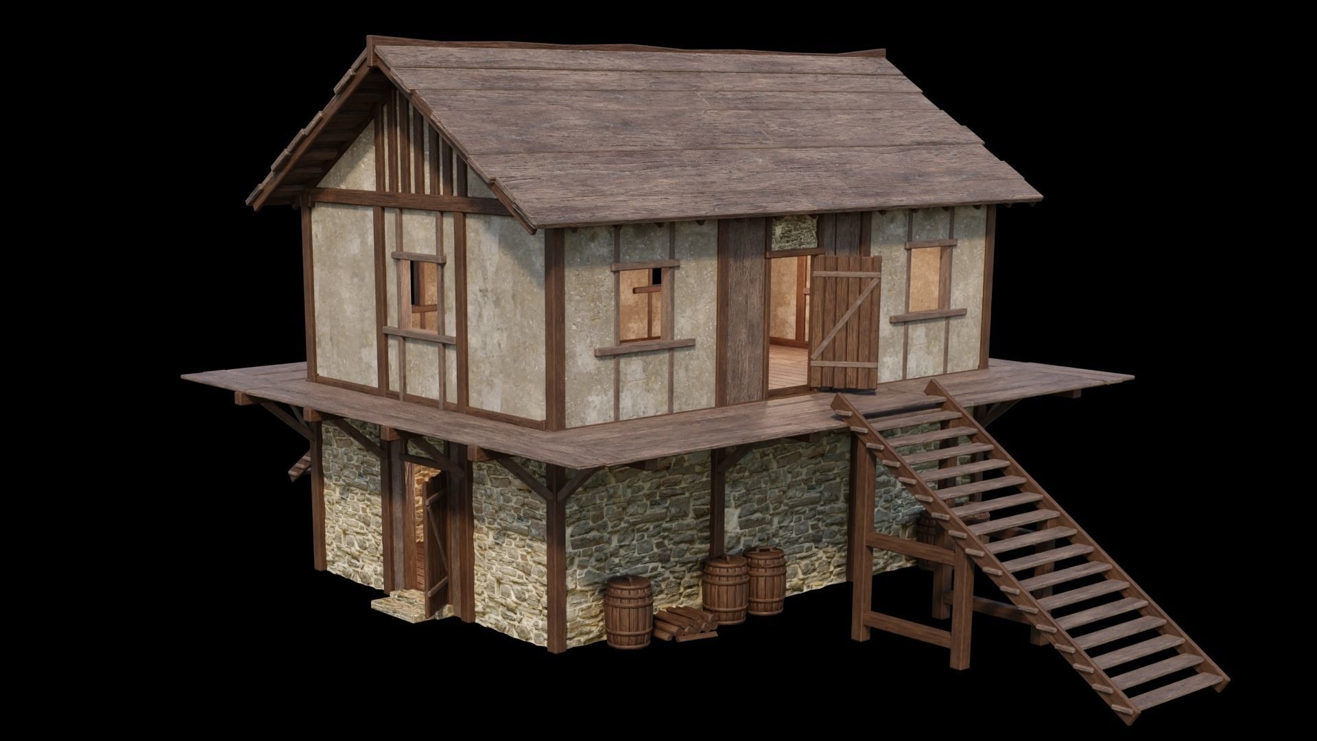 Medieval Houses Pack 01-02-03-04-05-06 - 4K Textures Game Ready Low-poly 3D model_58