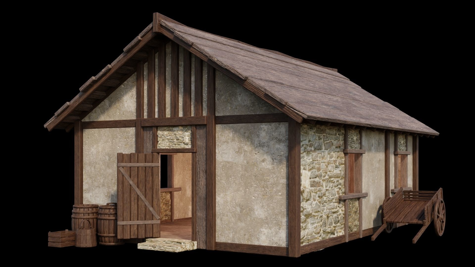 Medieval Houses Pack 01-02-03-04-05-06 - 4K Textures Game Ready Low-poly 3D model_14