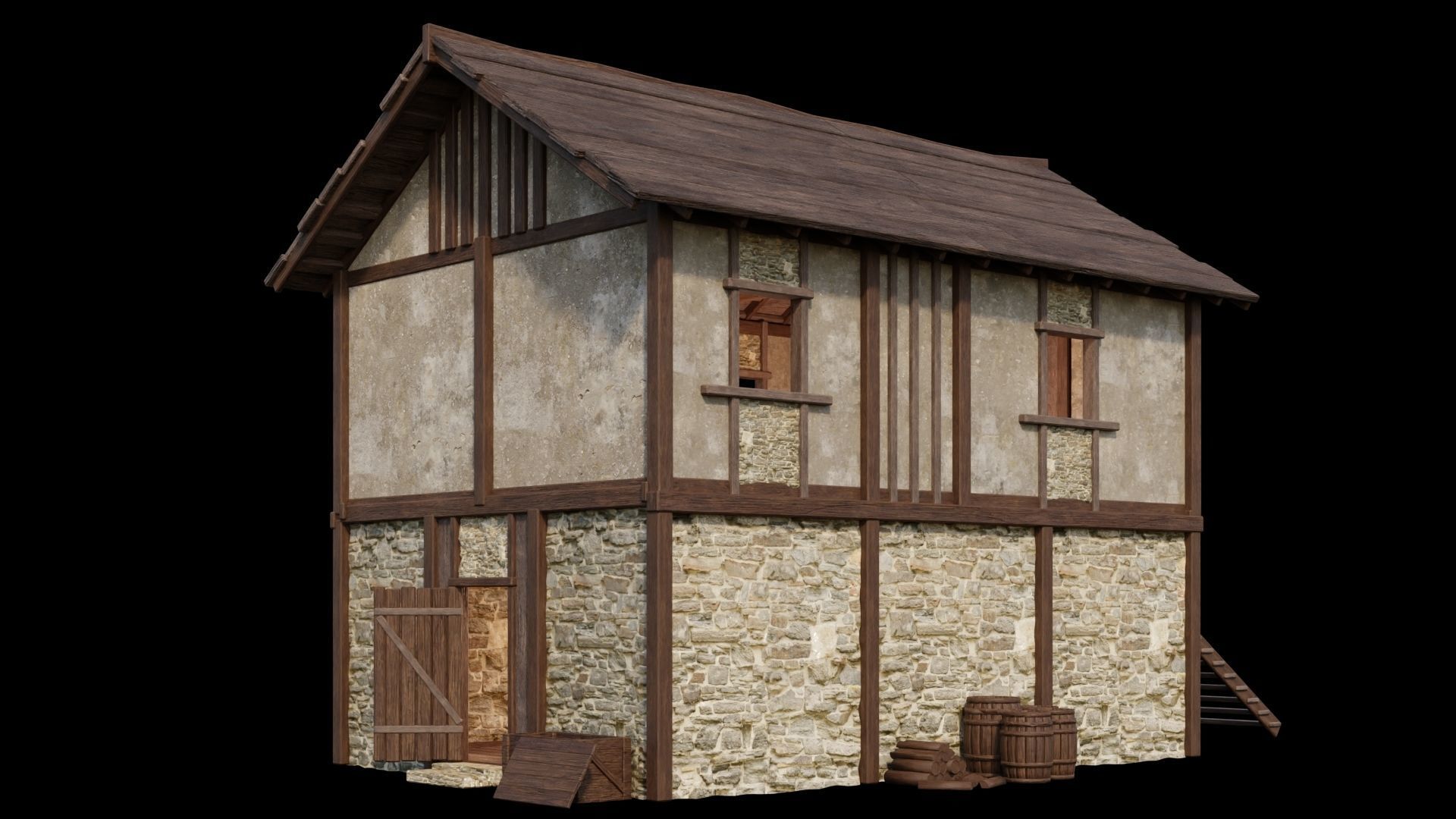 Medieval Houses Pack 01-02-03-04-05-06 - 4K Textures Game Ready Low-poly 3D model_63
