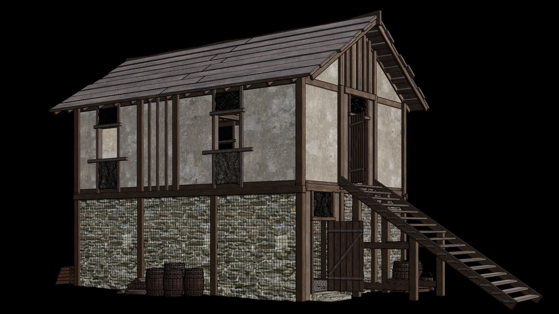 Medieval Houses Pack 01-02-03-04-05-06 - 4K Textures Game Ready Low-poly 3D model_62