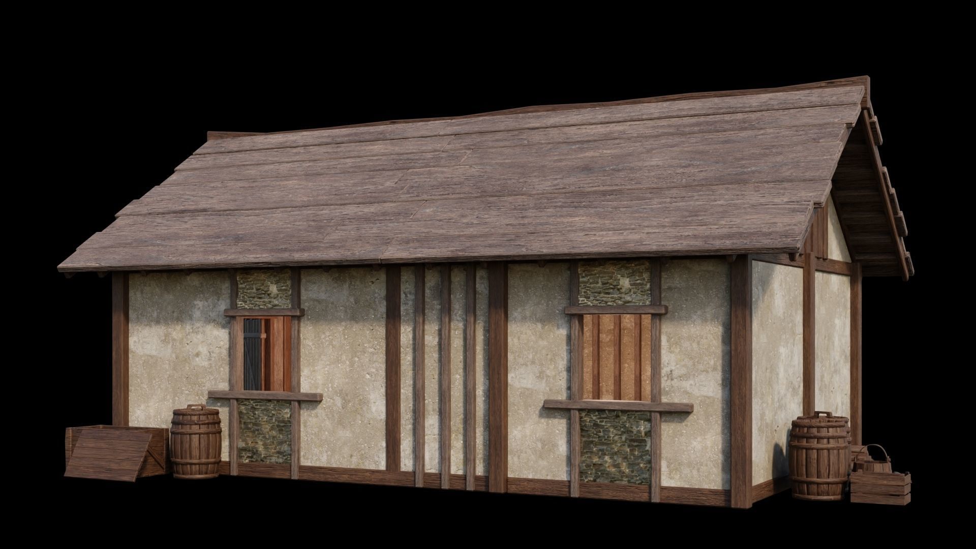 Medieval Houses Pack 01-02-03-04-05-06 - 4K Textures Game Ready Low-poly 3D model_7
