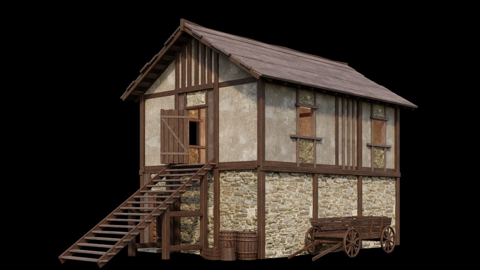 Medieval Houses Pack 01-02-03-04-05-06 - 4K Textures Game Ready Low-poly 3D model_65