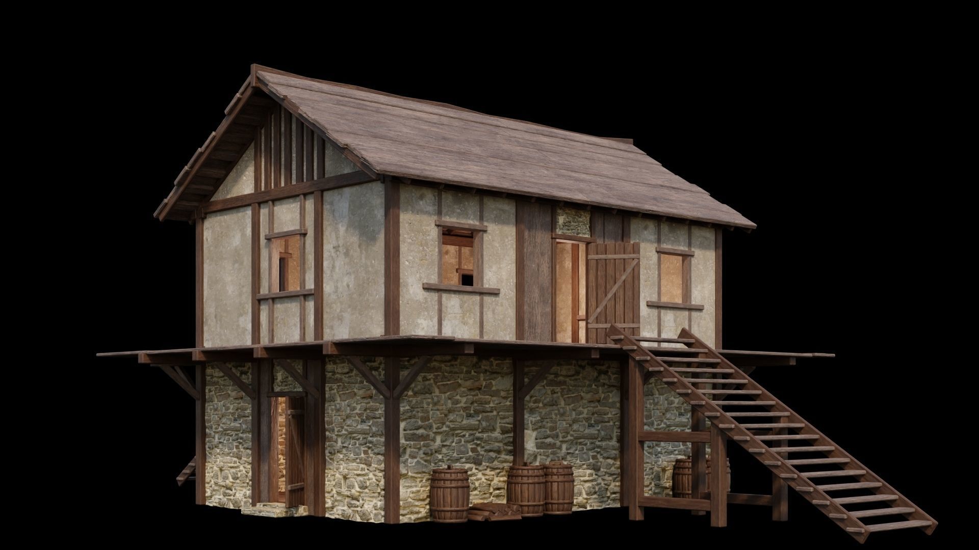 Medieval Houses Pack 01-02-03-04-05-06 - 4K Textures Game Ready Low-poly 3D model_52