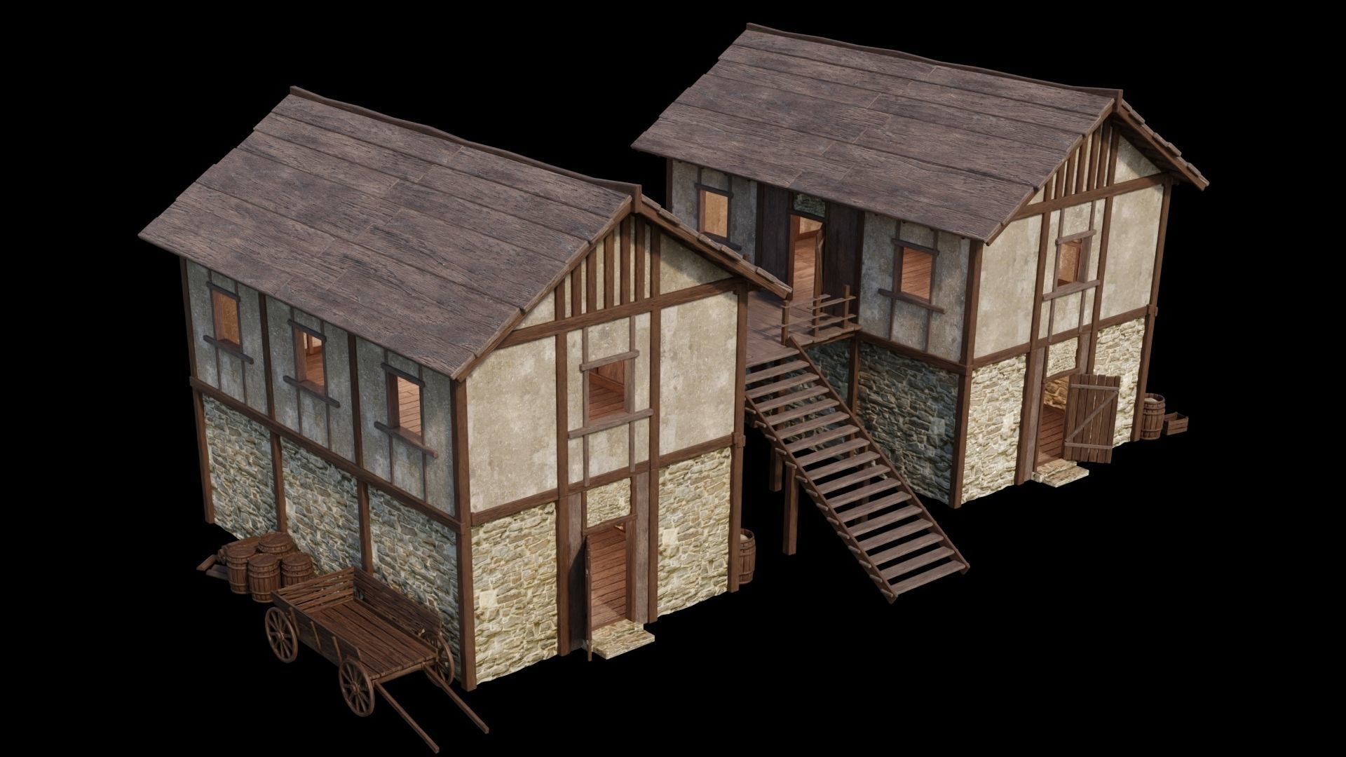Medieval Houses Pack 01-02-03-04-05-06 - 4K Textures Game Ready Low-poly 3D model_32