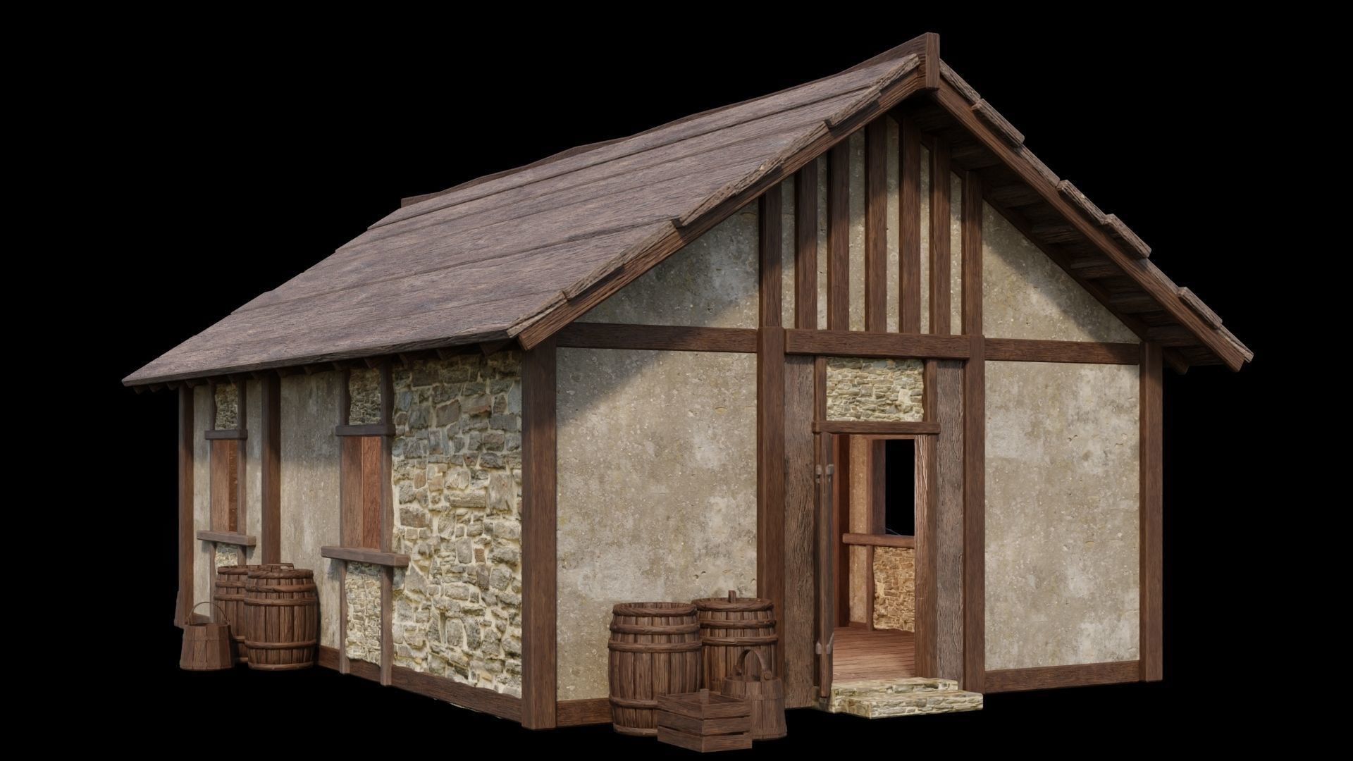 Medieval Houses Pack 01-02-03-04-05-06 - 4K Textures Game Ready Low-poly 3D model_13