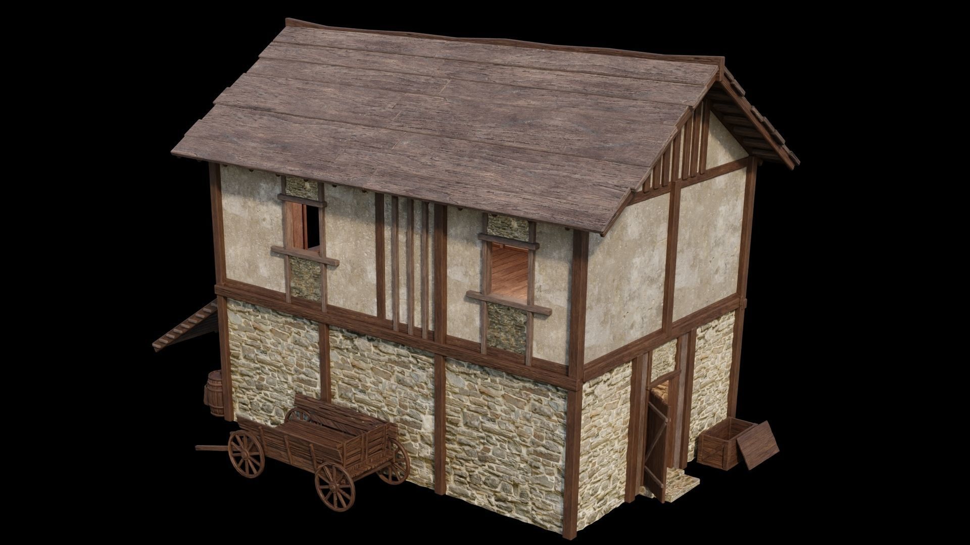 Medieval Houses Pack 01-02-03-04-05-06 - 4K Textures Game Ready Low-poly 3D model_60