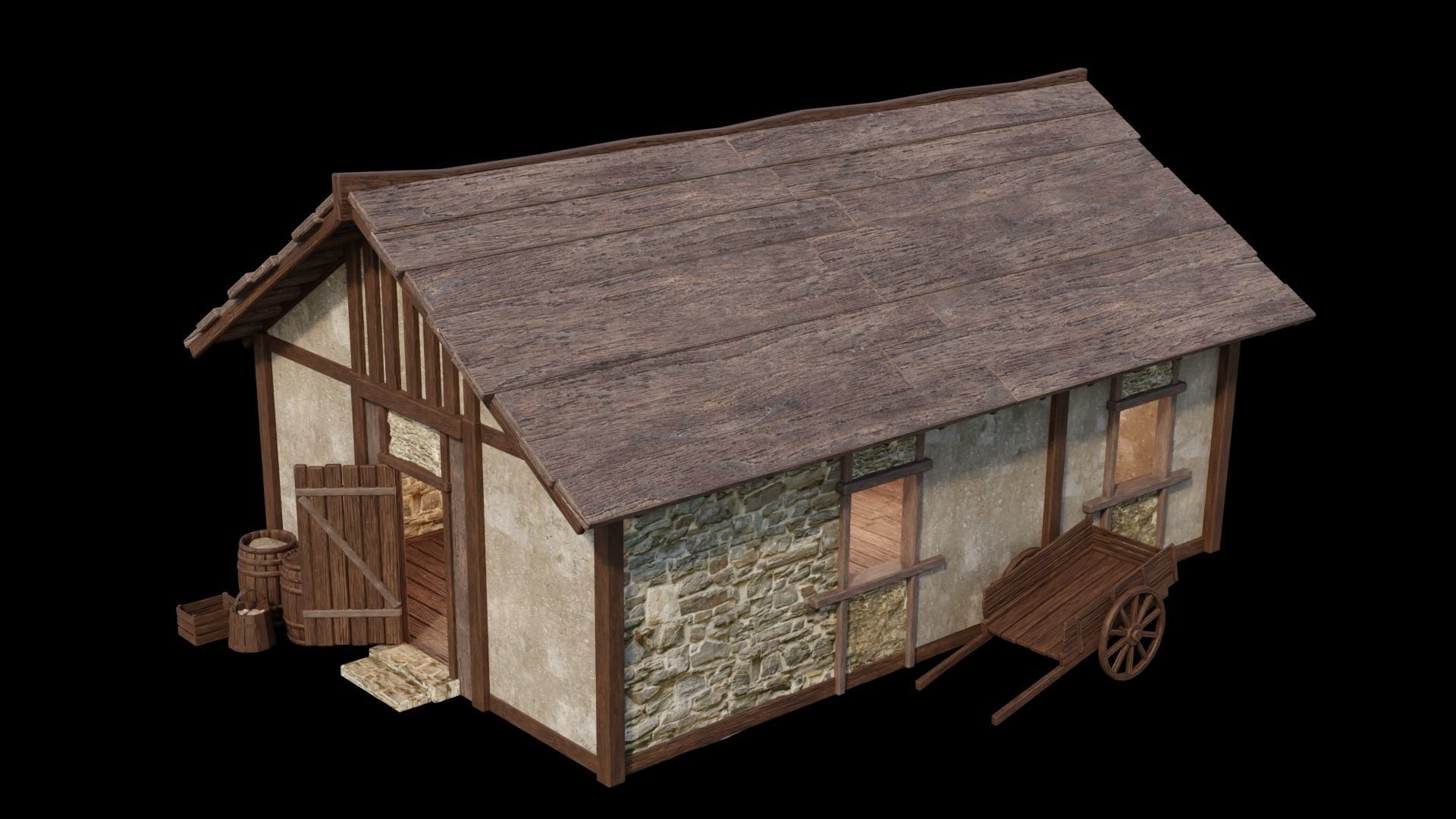 Medieval Houses Pack 01-02-03-04-05-06 - 4K Textures Game Ready Low-poly 3D model_21