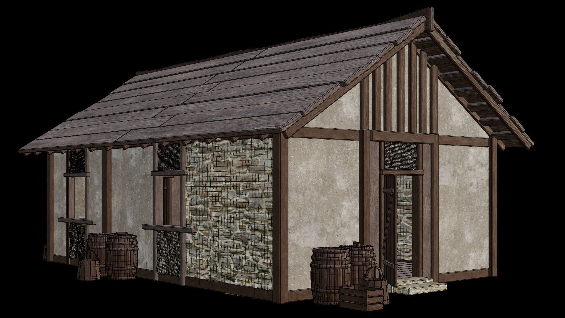 Medieval Houses Pack 01-02-03-04-05-06 - 4K Textures Game Ready Low-poly 3D model_24