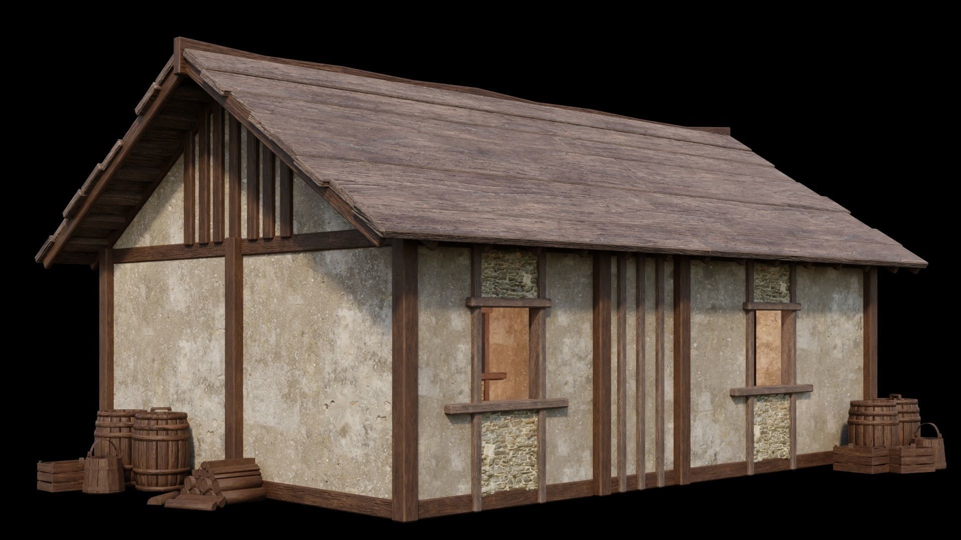 Medieval Houses Pack 01-02-03-04-05-06 - 4K Textures Game Ready Low-poly 3D model_4