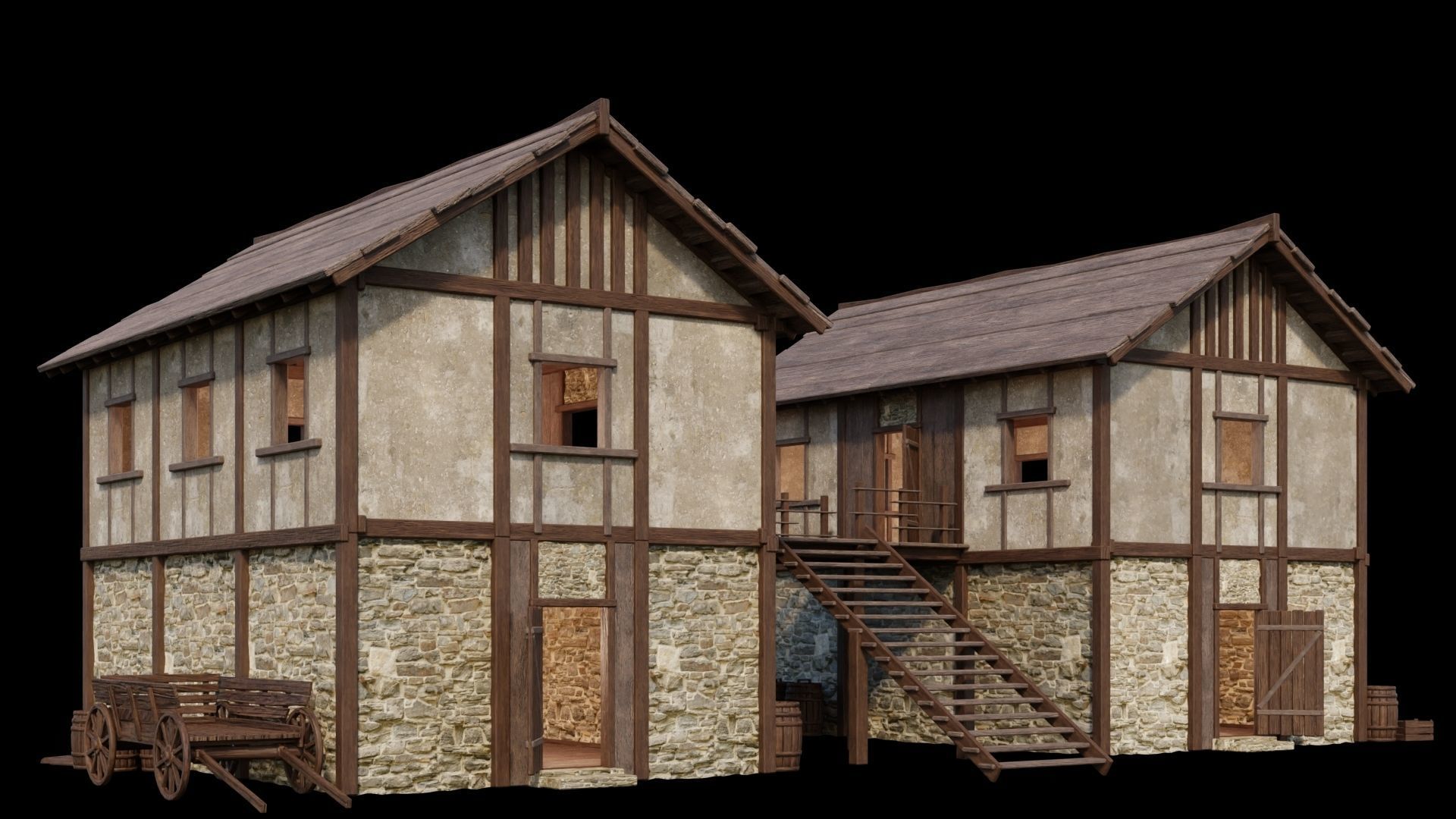 Medieval Houses Pack 01-02-03-04-05-06 - 4K Textures Game Ready Low-poly 3D model_25